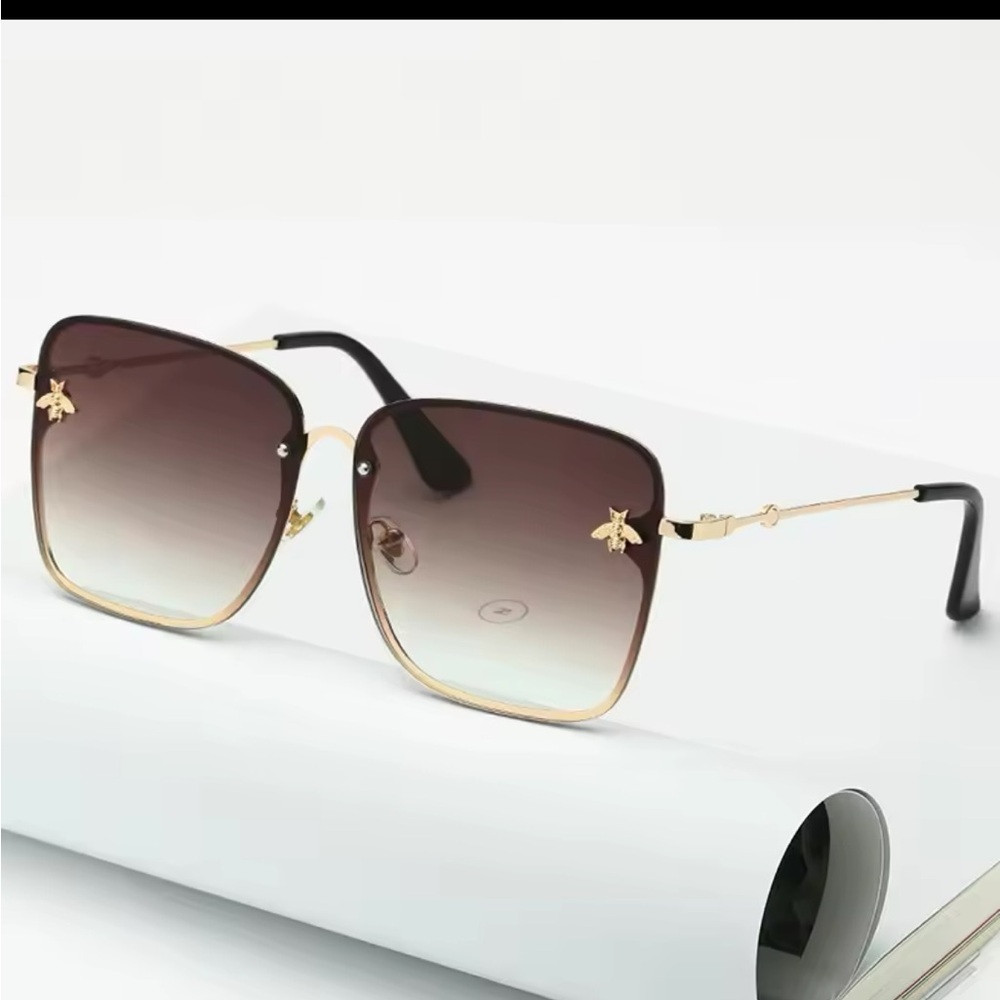 LAST 1! Oversized Rimless Square Bee Fashion Gradient Sunglasses! UV400 - Picture 4 of 5